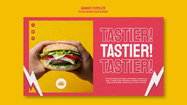 PSD gratuit style de bannière de restaurant burger rétro