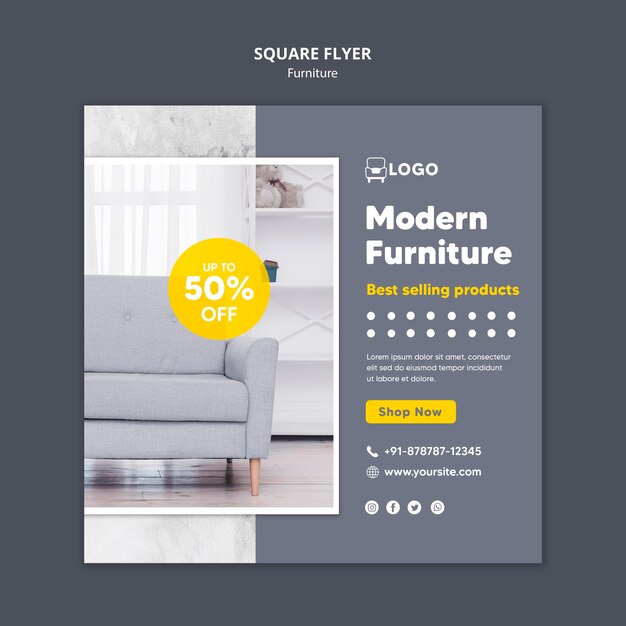 Style de flyer carré de mobilier moderne