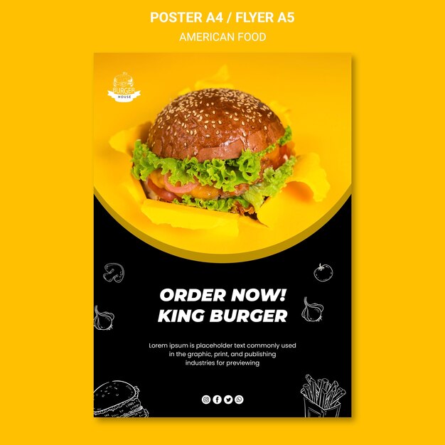 Style de modèle d'affiche de cuisine américaine