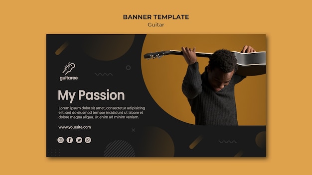 PSD gratuit style de modèle de bannière de joueur de guitare