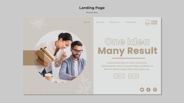 PSD gratuit style de page de destination de bureau minimaliste