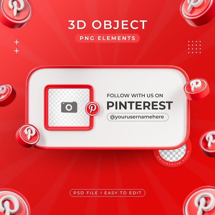 PSD gratuit suivez-nous sur pinterest profile des médias sociaux render 3d isolé pour la composition