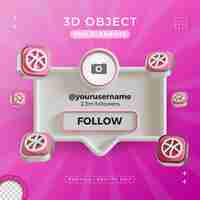 PSD gratuit suivez-nous sur le profil de dribbble les médias sociaux render 3d isolé pour la composition