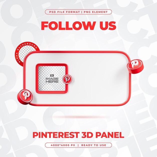 Suivez-nous sur le profil Pinterest Les médias sociaux Render 3D isolé pour la composition