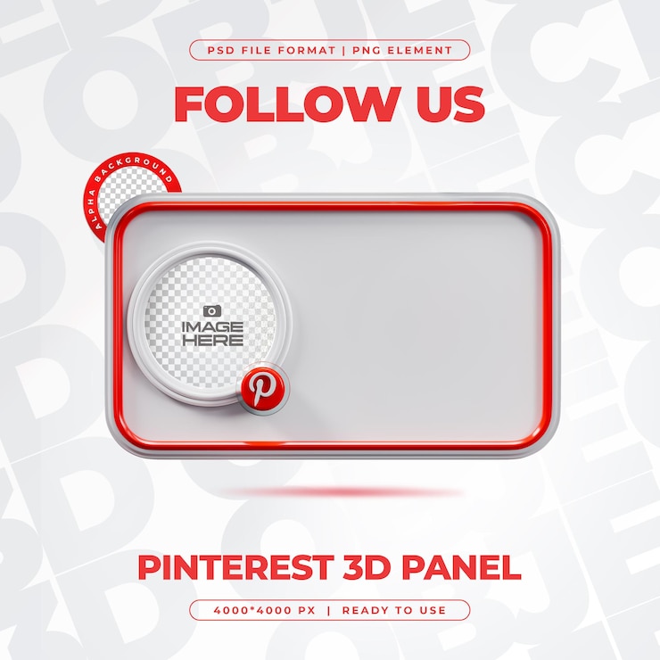 PSD gratuit suivez-nous sur le profil pinterest les médias sociaux render 3d isolé pour la composition