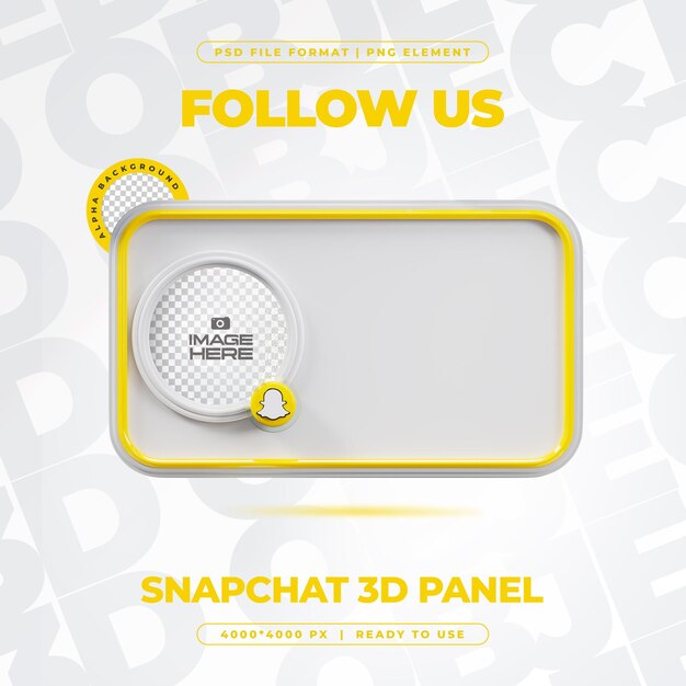 Suivez-nous sur le profil Snapchat des médias sociaux Render 3D isolé pour la composition
