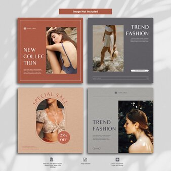 Summer fashion collection minimalist template design instagram post set bundle