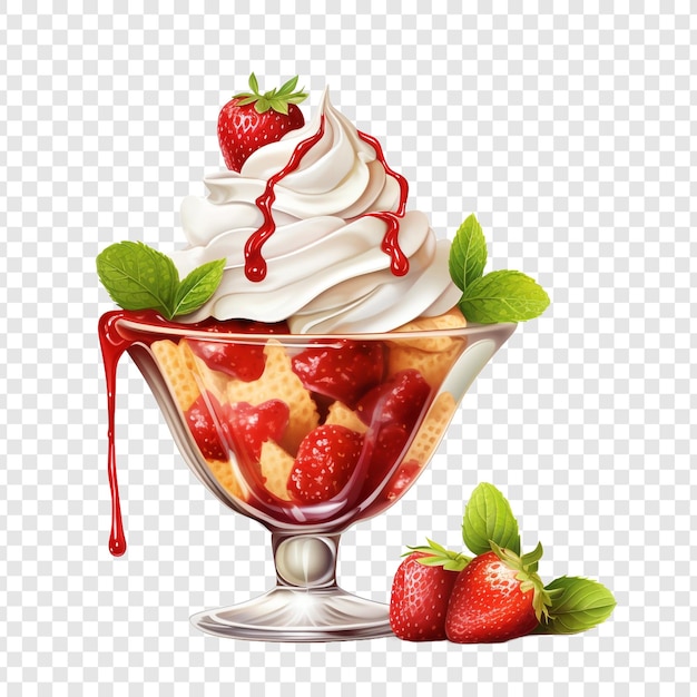 PSD gratuit sundae aux fraises savoureuse isolée sur fond transparent