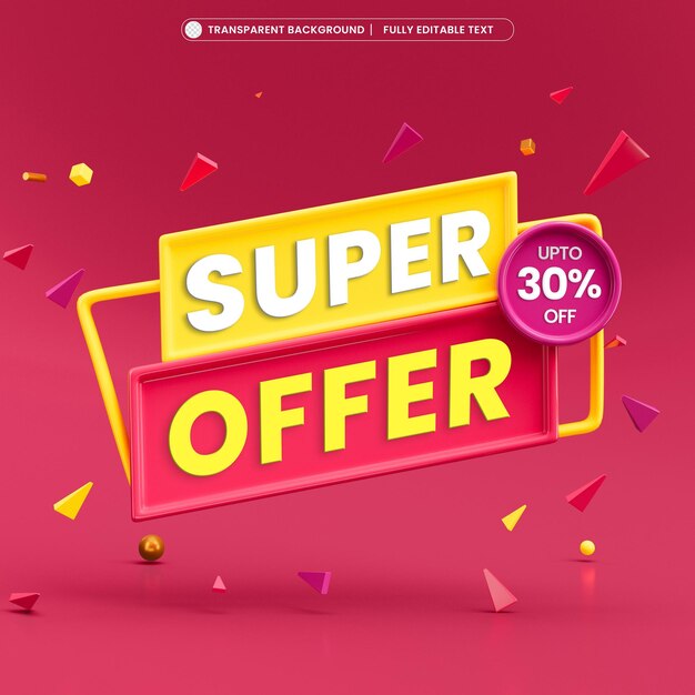 Super offre avec bannière 3d de texte modifiable