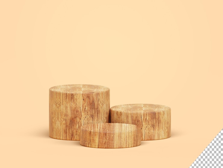 PSD gratuit support de produit de podium en bois affichage vide abstrait en bois piédestal minimal fond naturel de luxe pour le placement de produit rendu 3d
