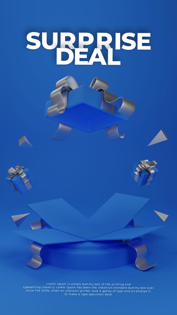 PSD gratuit surprise deal gift box giveaway 3d realistic podium product promo display