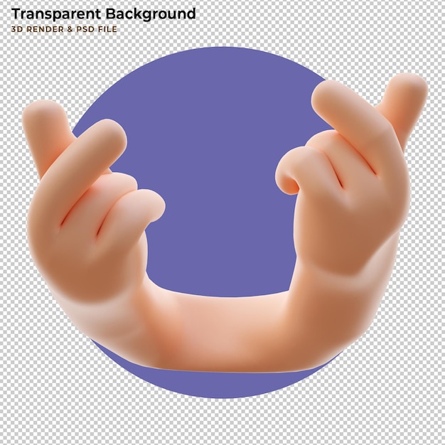 Symbole de coeur de doigt par la main de dessin animé. Rendu 3D