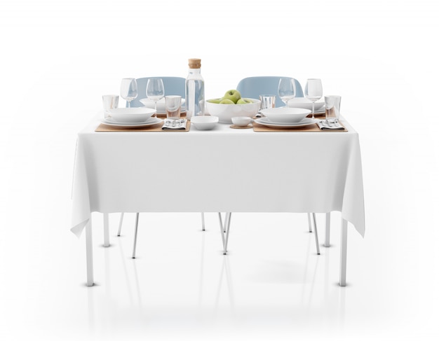 PSD gratuit table avec nappe, vaisselle et chaises