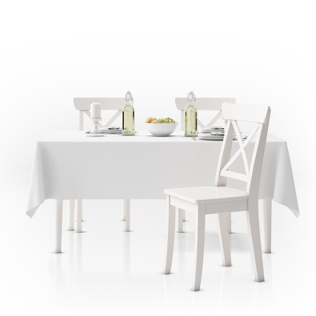 Table Avec Nappe, Vaisselle Et Chaises