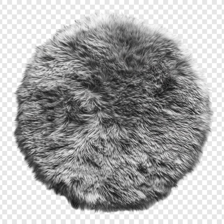 PSD gratuit tapis rond à fourrure grise de texture douce, moelleuse et luxueuse
