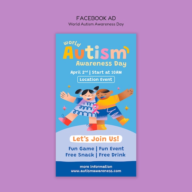 PSD gratuit template de facebook pour la célébration de la journée de l'autisme
