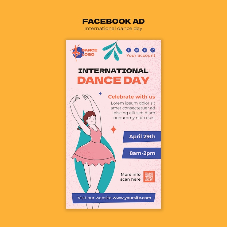 PSD gratuit template de facebook pour la célébration de la journée internationale de la danse