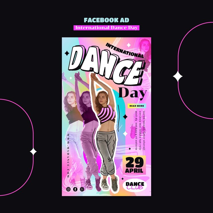 PSD gratuit template de facebook pour la célébration de la journée internationale de la danse