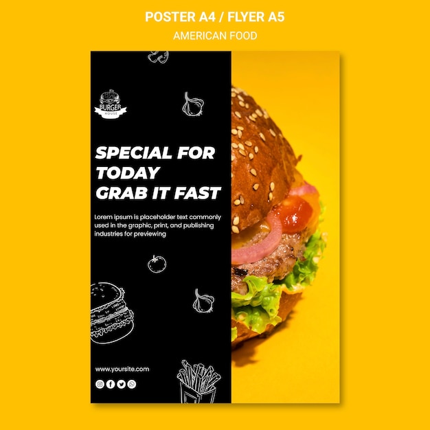 PSD gratuit thème de modèle de flyer de cuisine américaine