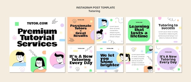 PSD gratuit travail de tutorat en design plat posté sur instagram