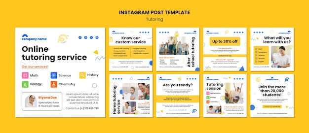 PSD gratuit travail de tutorat en design plat posté sur instagram