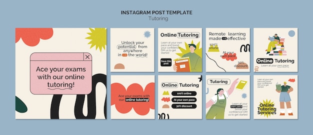 PSD gratuit travail de tutorat en design plat posté sur instagram