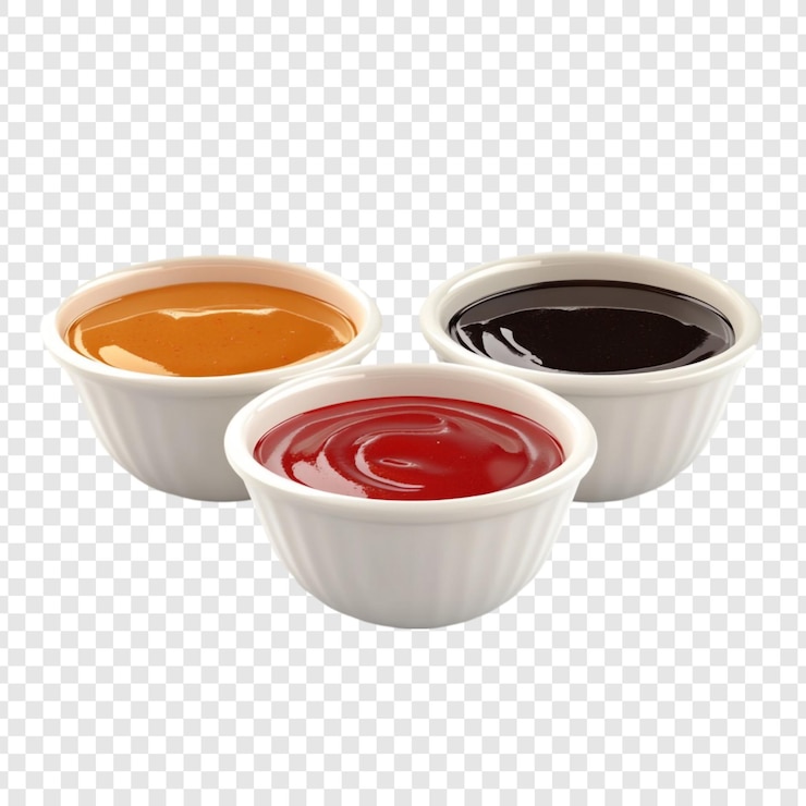 PSD gratuit trois délicieuses sauces de trempage ketchup moutarde et sauce soja