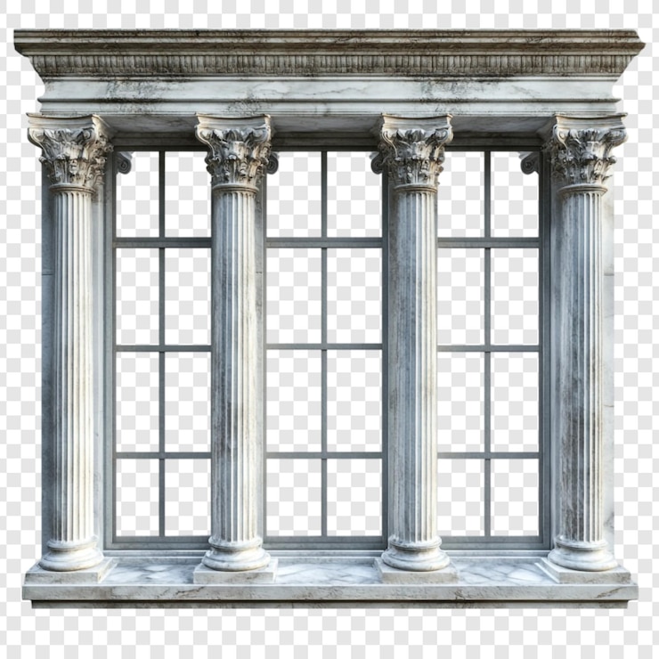 PSD gratuit trois fenêtres classiques avec des colonnes de marbre et un architrave