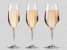 PSD gratuit trois verres en cristal remplis de champagne isolés sur un fond transparent