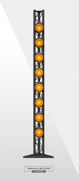 Truss d'éclairage de scène vertical avec des projecteurs ambre dans le rendu 3D