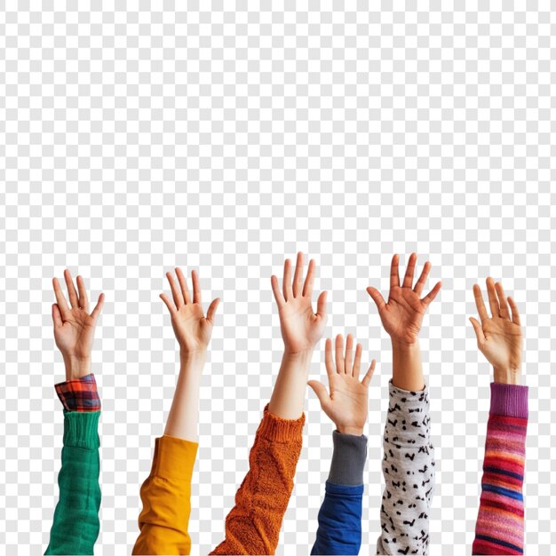 L'unité, la diversité et la participation Les mains tendent vers le haut