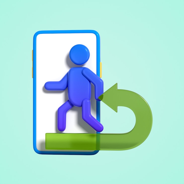 PSD gratuit user entering a mobile app with an arrow
