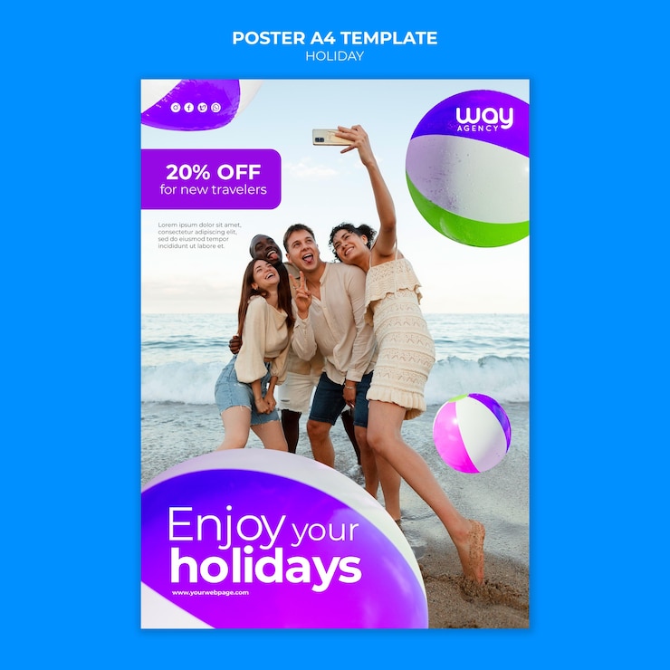 PSD gratuit vacances avec modèle d'affiche de réduction