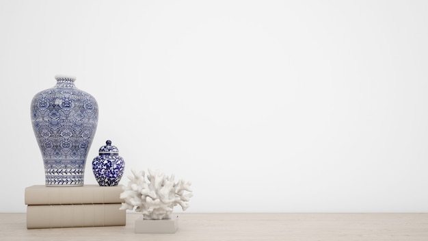 Vases classiques pour la décoration intérieure et mur blanc avec fond