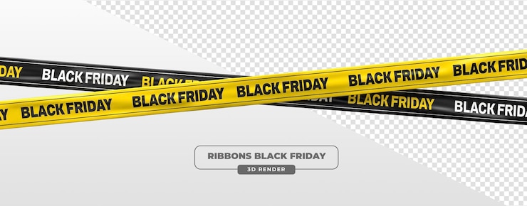 PSD gratuit vendredi noir rubans et bandes promotionnels jaunes et noirs en 3d render dans un fond transparent