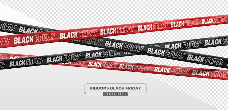 PSD gratuit vendredi noir rubans et bandes promotionnels rouges et noirs en 3d render dans un fond transparent