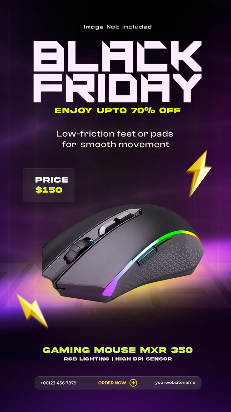 PSD gratuit vente de souris de jeu le vendredi noir modèle de conception d'histoire de médias sociaux