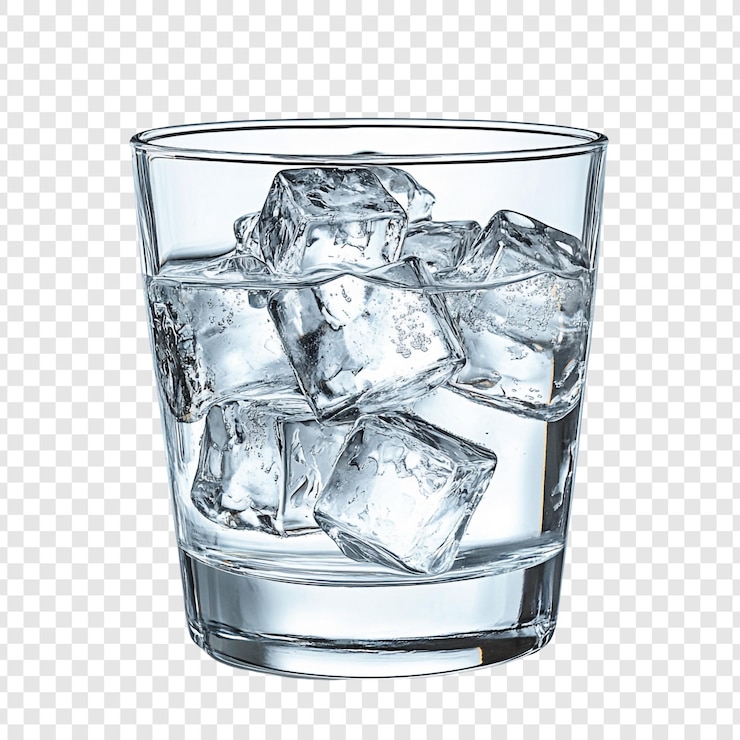 PSD gratuit un verre rafraîchissant d'eau glacée, des cubes cristallins dans un verre à roches