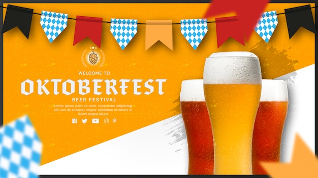 PSD gratuit verres à bière oktoberfest avec guirlande