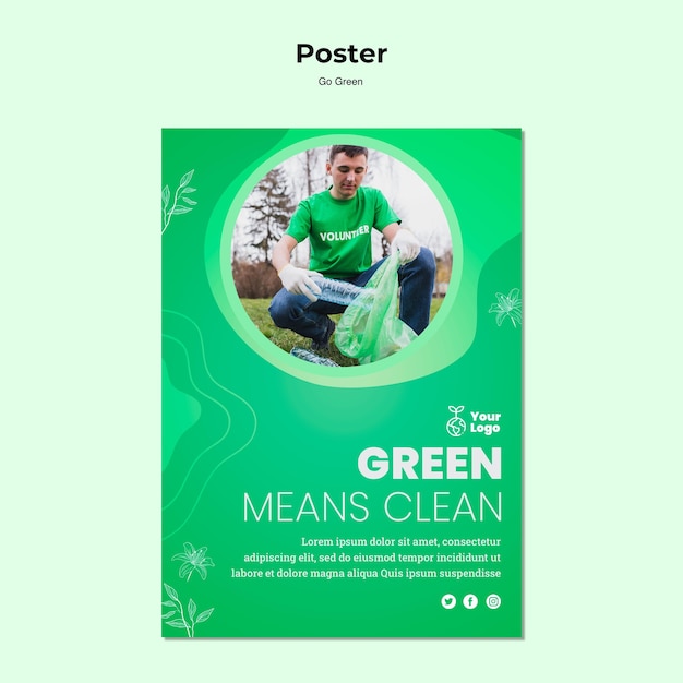 PSD gratuit le vert signifie un modèle d'affiche propre