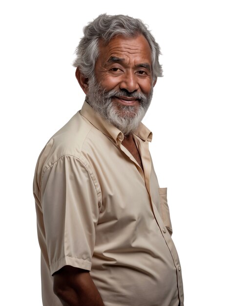 Le vieil homme souriant pose
