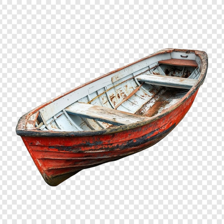 PSD gratuit vieux bateau à rames rouge, bateau en bois, charme nautique