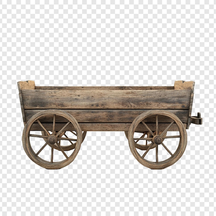 PSD gratuit voiture de ferme en bois antique charme rustique chariot vintage chariot à l'ancienne roues en bois transport à la campagne