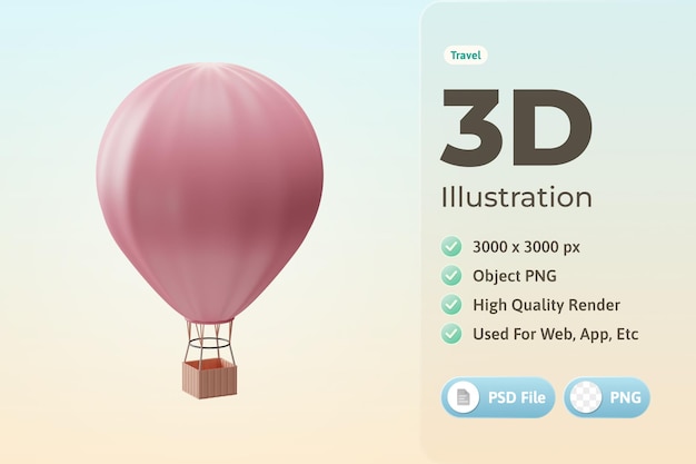 PSD gratuit voyage, icône, montgolfière, 3d, illustration