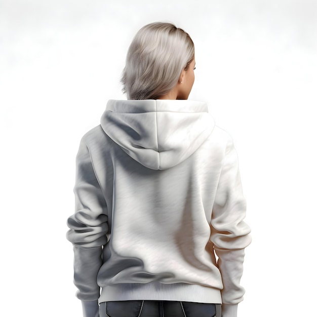 Vue Arrière D'une Femme âgée En Sweat-shirt Blanc Sur Fond Blanc