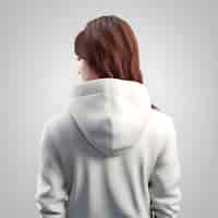 PSD gratuit vue arrière d'une femme en capuche blanche isolée sur un fond gris