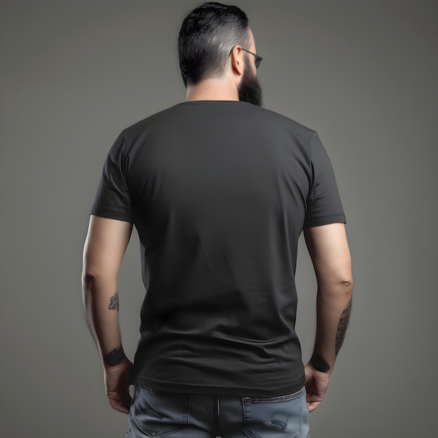 PSD gratuit vue arrière d'un homme portant une chemise noire sur un fond gris