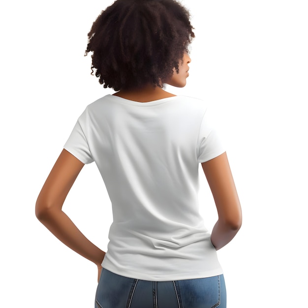 PSD gratuit vue arrière d'une jeune femme afro-américaine en chemise blanche blanche isolée sur blanc