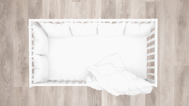 Vue De Dessus De Lit De Bebe Blanc Parquet En Bois Psd Gratuite Vue De Dessus De Lit De Bebe Blanc Parquet En Bois Psd Gratuite