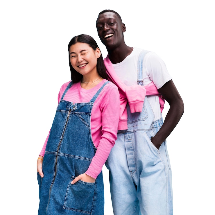 PSD gratuit vue de devant de jeunes amis posant dans le studio